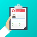 Clipboard in doctors hand. Make notes in patient card. medical report. analysis or prescription concept. Vector illustration Royalty Free Stock Photo